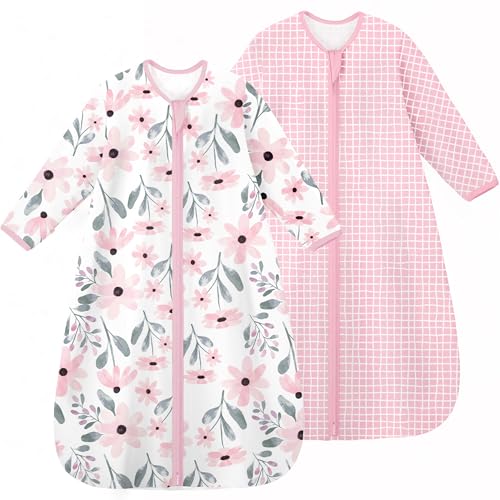 Image of Yoofoss Baby Sleep Sack 6-12 Months Long Sleeve Wearable Blanket Baby 100% Cotton 2-Way Zipper 0.5 Tog Infants Sleeping Sack, Lightweight(Medium)
