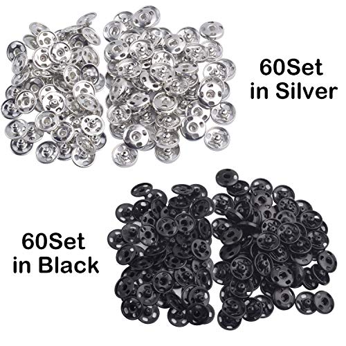 120 Sets Sew-On Snap Buttons, Metal Snap Fasteners Buttons Press Button Stud For Sewing Craft Clothes Diy Decoration - Black And Silver #TOP5
