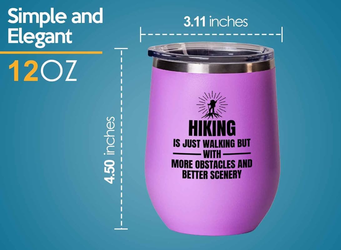 Hiking Pink Edition Wine Tumbler 12oz - Hiking Is Walking - Hiking Buddy Gift Hobby Outdoor Man Nature Travel Adventure Camping Backpacker image 4