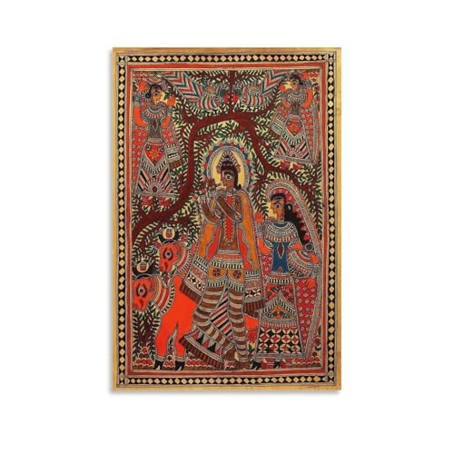 CZNBYYDSJH Madhubani Lord Krishna Poster Vibrant Traditional Indian Cultural Canvas Wall Art Aesthetic Decorative Painting Living Room Restaurants, Pool Hallsstyle 12x18inch(30x45cm)