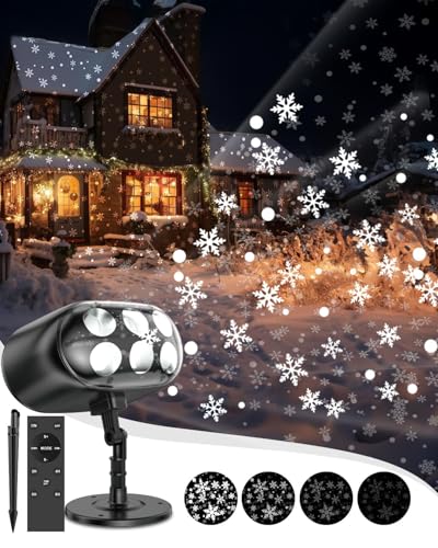 Snowflake Projector Lights with Remote, Timer, Dimmer, IP68 Waterproof, Christmas Projector Lights Outdoor, 270° Rotation for Christmas Decorations