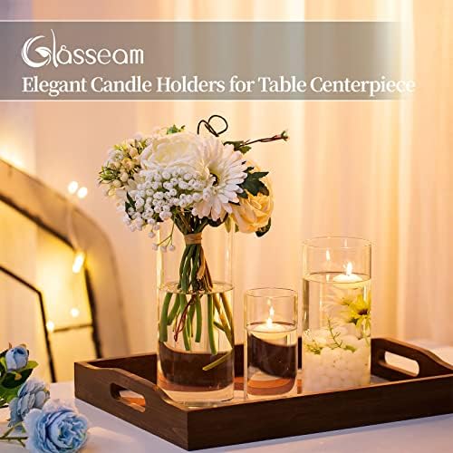 Cylinder Glass Flower Vase Clear, 3Pcs/Set Glasseam Modern Basic Vases for Table Decoration Wedding Centrepieces Flowers Roses Pampas Grass Candle Holders for Living Room Ornaments, 15/20/25cmTall