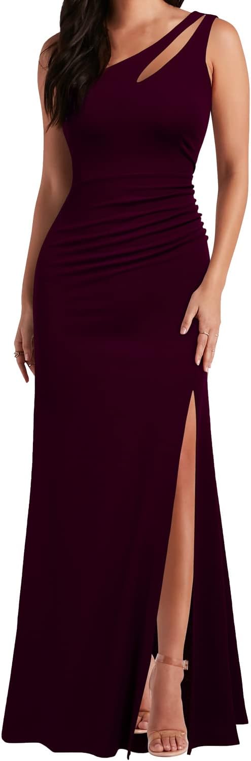 WOOSEAWomen's One Shoulder Sleeveless Split Bodycon Mermaid Evening Cocktail Long Dress