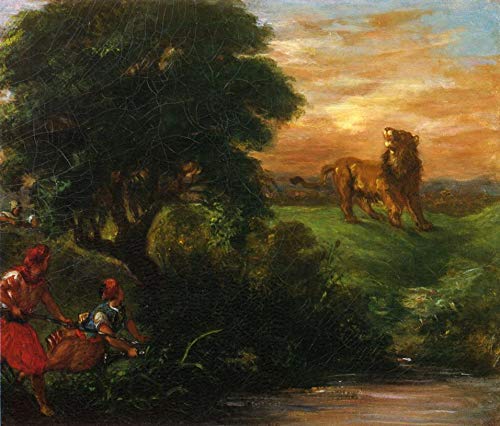 Peinture à l'huile La chasse au lion Delacroix tableau toile fait main