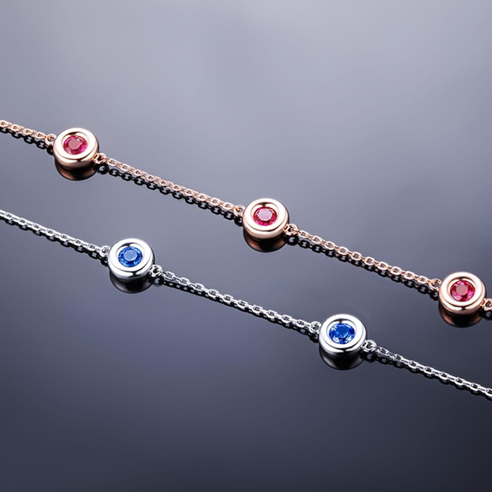 Pulseras Mujer Oro Rosa 9K / 14K / 18K, Redondo con Rubí, Cadena Extensible 16 CM + 5 CM, Pulsera de Oro Rosa de Mujer