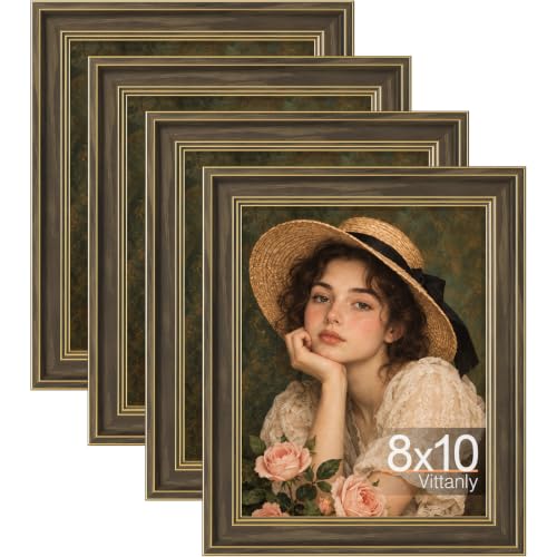 Vittanly 8x10 Picture Frames Set of 4, Vintage Photo Frames, Light Walnut