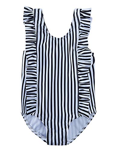 Image of RAISEVERN Baby Girls Swimsuit Ruffles Bathing Suits Cute Beach Sport Swimming Backless Summer One Piece Swimwear 2-7 Years