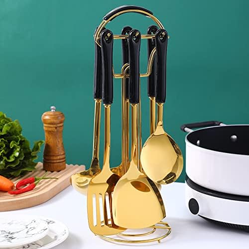 Miniatura 6 de Utensilios de cocina de acero inoxidable con mango de cerámica, 7 piezas con estante colgante, juegos de cocina antiquemaduras, juegos de utensilios