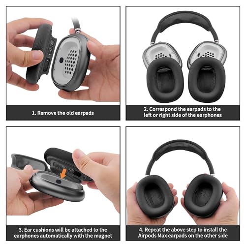 Image of Replacement Ear Cushions for Apple AirPods Max 1&2 Upgraded Memory Foam Pads with Durable Fabric,Sound Insulation and Noise Reduction,Strong Magnetic Fit,Sweat-Resistant,Breathable Comfor(Space Gray)