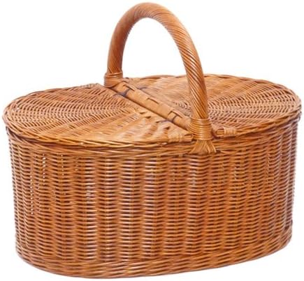 Amazon ｌ ６２１ 籐 かご バスケット ハンドル ふた付き ピクニック 収納 小物 インテリア だ円型 ピクニックバスケット オンライン通販