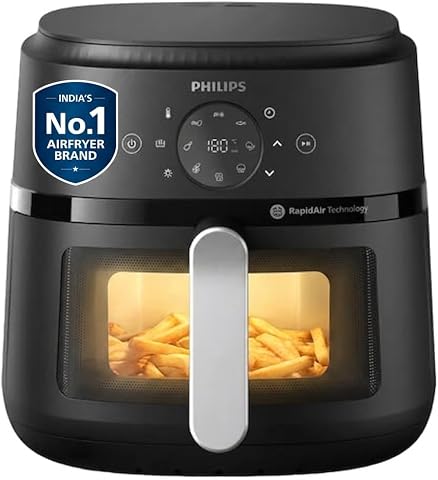 PHILIPS Air Fryer NA231/00 with touch panel, uses up to 90% less fat, 1700W, 6.2 Liter, with Rapid Air Technology (Black),Cooking window, Extra Large-International Warranty