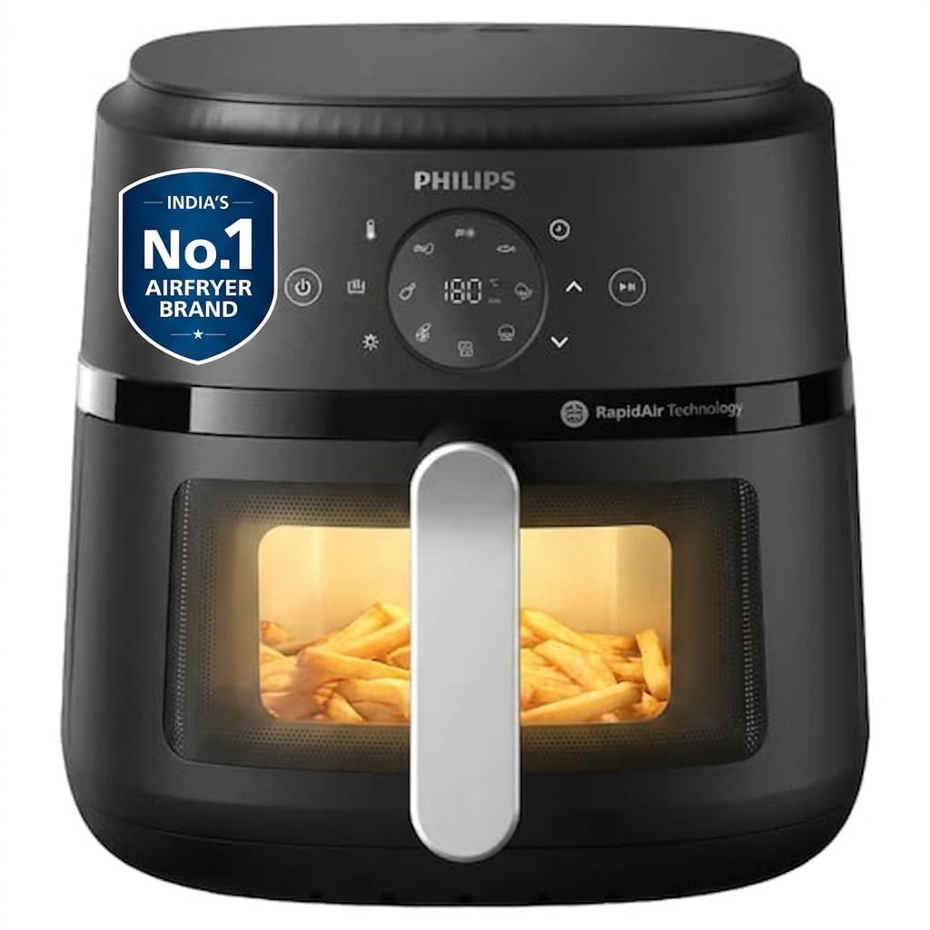 PHILIPS Air Fryer NA231/00 with touch panel, uses up to 90% less fat, 1700W, 6.2 Liter, with Rapid Air Technology (Black),Cooking window, Extra Large-image-35