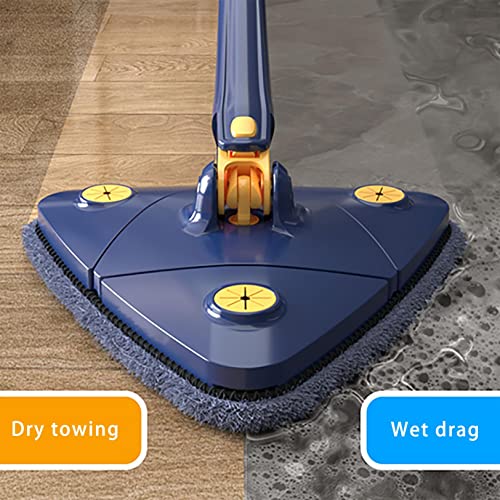 Rotatable Adjustable Cleaning Mop, 360° Triangle Microfiber Mop With Long Handle, 4 Reusable Washable Mop Pads, Wringer, Wet Dry Shower Scrubber Brush For Hardwood Windows Floor Wall Tile Dust (Blue) #TOP4