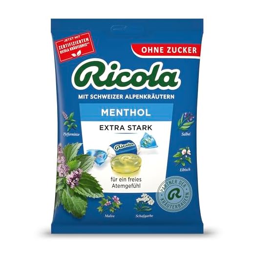 Ricola EXTRA STARK Menthol, 75g Beutel Original Schweizer Kräuter-Bonbons mit 13 Alpenkräutern & natürlichem Menthol, zuckerfrei, 1 x 75g, vegan