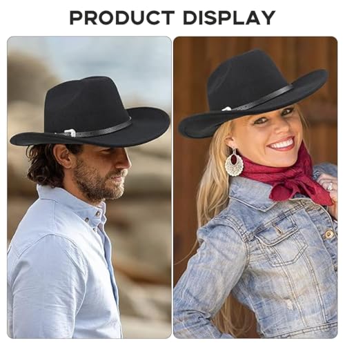 Image of PROBEROS Western Cowboy Hat for Men Classic Roll Up Fedora Hat with Buckle Belt Black