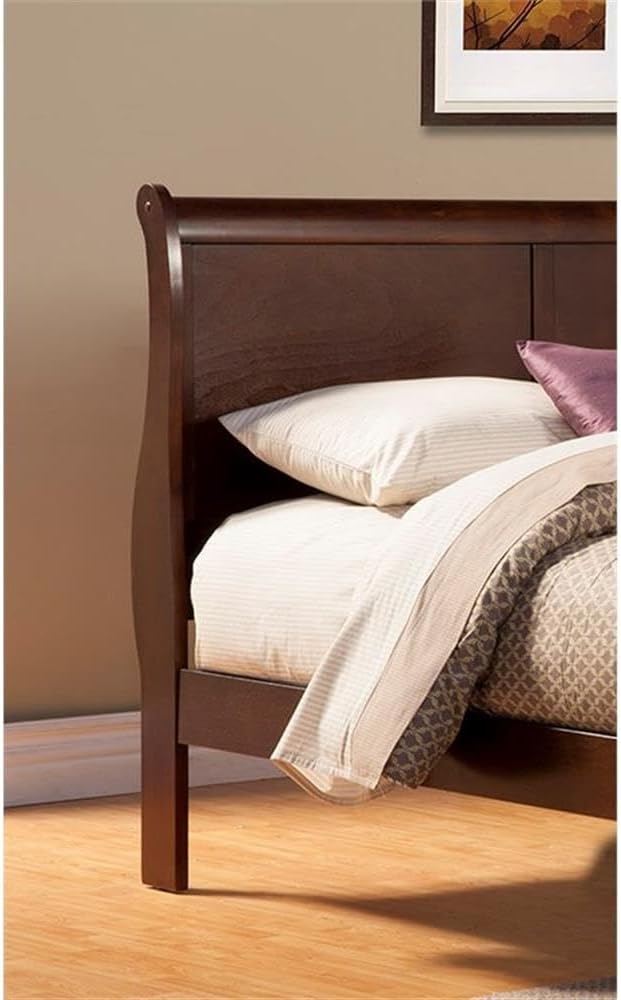 BOWERY HILL Full Size Wood Sleigh Bed, Cappuccino Brown Finish, Rubberwood & Poplar Veneer, 46.75" H x 56.5" W x 82" D, Box Spring Required, Traditional Design for Bedroom Decor
