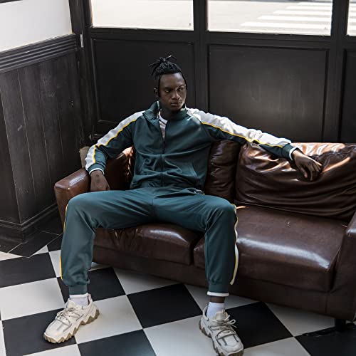 Toloer Men's Side Stripe Zipper Jacket Drawstring Waistband Tracksuit Dark Blue Medium #TOP4