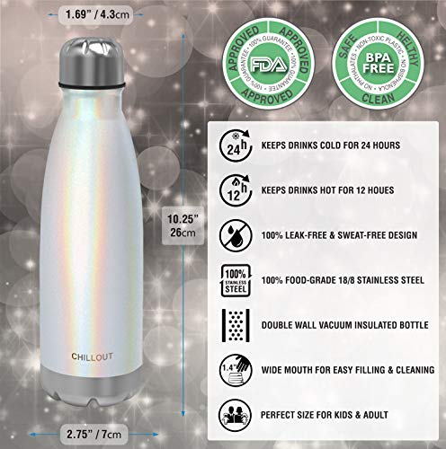 Image of CHILLOUT LIFE 17oz Insulated Stainless Steel Water Bottle, Leak Proof