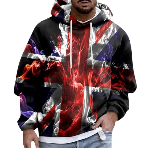 Sweat-shirt à capuche homme manches longues coupe décontractée motif drapeau