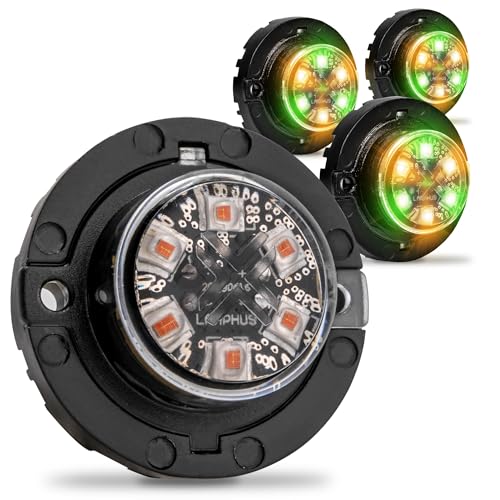 4pc SnakeEye III Amber Green LED Hideaway Strobe Light [SAE Class 1] 12V 1 Inch Round Waterproof Wig Wag Emergency Flashing Hide Away Fire Police Light Bulb For Firefighter EMS POV Cars Truck Vehicles