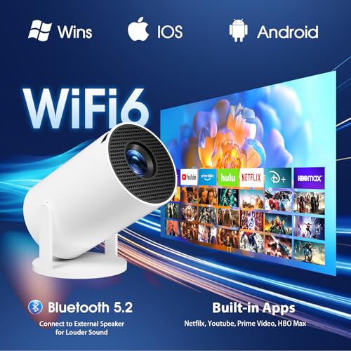 undefined Mini Projector with WiFi and Bluetooth Built-in Apps Smart Projector Support 4K 1080P FHD 180° Adjustable Auto Keystone Compatibile with HDMI/TV Stick/Memory Stick/Laptop, White の商品画像 3