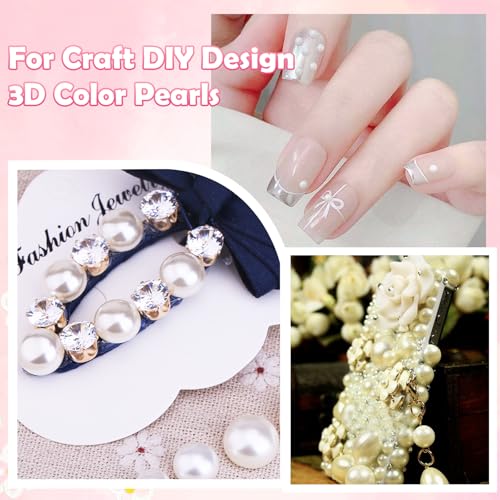 Image of 9000Pcs Flatback Pearls for Crafting, Blue Green Pink White Half Pearls Beads, 3-8mm Color Half Round ABS Flatback Pearl Beads Gems Bedazzling for Nails Art Crafts DIY Shoes Clothes