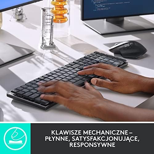 Logitech MX Mechanical Bezprzewodowa Klawiatura podświetlana Performance klawisze Tactile Quiet, Bluetooth, USB-C, macOS, Windows, Linux, iOS, Android, Metal, QWERTY układ US international - Szary
