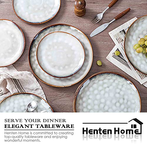 Henten Home Ceramic Dinner Plates, Irregular Shape Steak Plates Set Of 4, 11 Inch Porcelain Pasta Plates, Fluted Salad Plates For Kitchen, Pizza Serving Stoneware Dishes, Reactive Glaze (Misty White) #TOP5