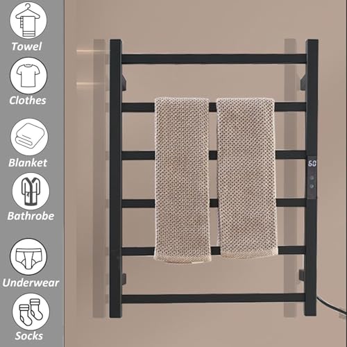 Sèche-serviettes électrique noir acier inoxydable pour salle de bain