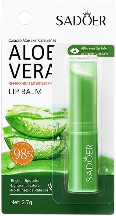 Sadoer 98% Aloe Vera Lip Balm - Hydrating, Moisturizing, Natural, Dry Skin, 0.09 Ounce