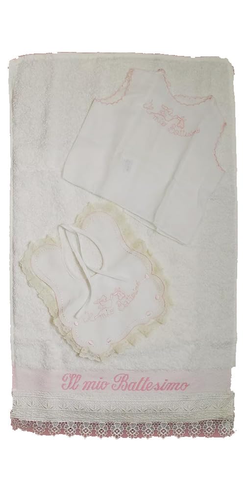 Set Battesimo Neonato 3 Pezzi Ricamato – Asciugamano “Il Mio Battesimo”, Bavetta Elegante e Lenzuolino Coordinato – Corredo Cerimonia per Bimbo e Bimba – Idea Regalo Battesimo