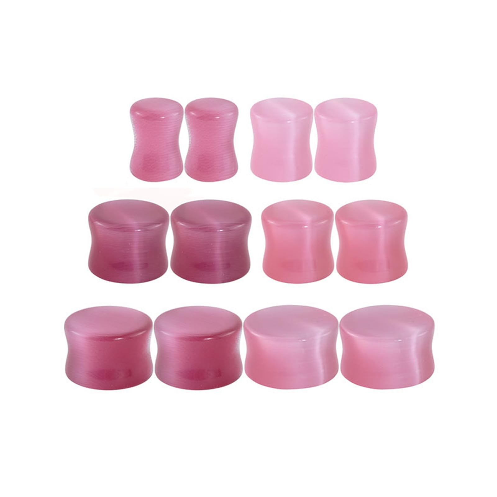 Ohrstöpsel, 2 g, 0 g, 00 g, 1/2 Zoll, 9/16 Zoll, 5/8 Zoll, Tunnel-Plug-Ohrringe, 12 Stück, rosa Katzenaugenstein, doppelt ausgestelltes Ohrmessgerät, Dehnungsset