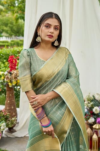 Image of SWORNOF Women's Pure Silk Saree With Blouse Piece