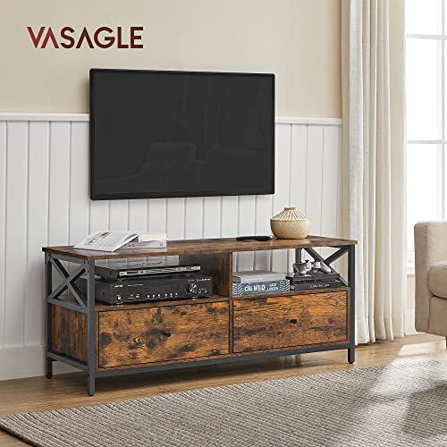 VASAGLE TV Cabinet TV Unit for 55-Inch TV, Living Room, with 2 Drawers, 2 Storage Shelves, 120 x 40 x 50 cm, Steel Frame, Industrial Style, Rustic Brown and Black LTV300B01