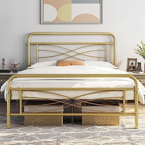 Amyove Gold Metal Full Size Bed Frame with Headboard and Footboard, 12.6 Inches
