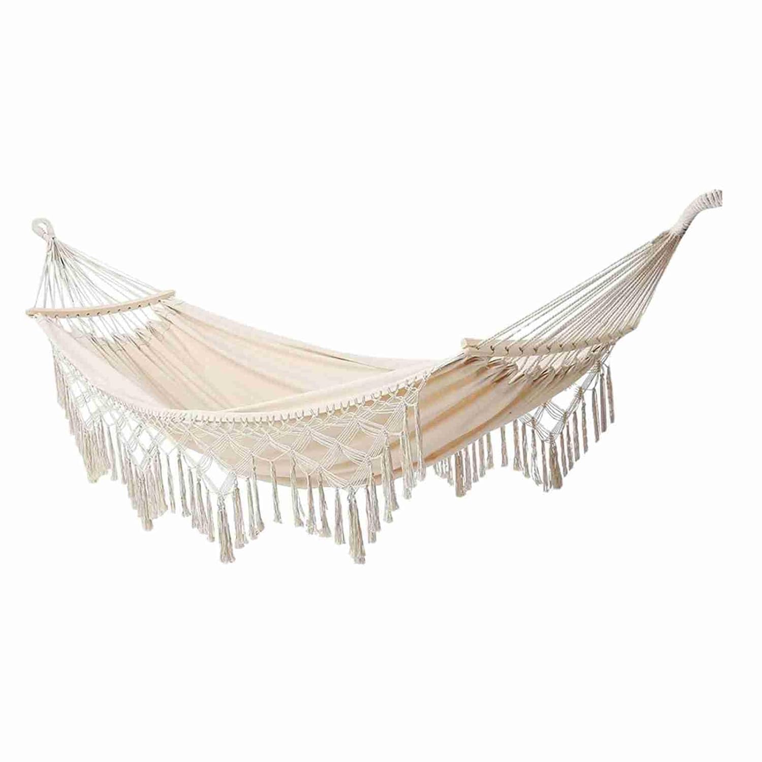 Garden Hammock Comfortable Fabric Hammock, Hammock Swing Hamacas Swing Bed Double Deluxe Hammock Outdoor Hammock Hanging Swing for Indoor Outdoor Patio Yard Garden (White)
