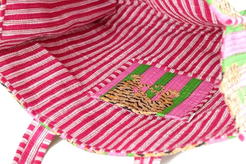Image of YILLE Cotton Quilted Floral & Tiger Print Tote Bag, 18 x 18 inches For Grocery Shopping, Travel