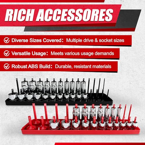 Image of EACELIY Socket Organizer Tray Set,1 /2 inch, 1 /4 inch and 3 /8 inch SAE & Metric Deep & Shallow Socket Holder Kit, Deep and Shallow Socket Holders for Toolboxes(sockets not included) 丨8PCS