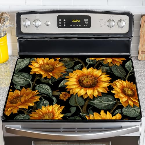 Image of NYZE Stove Cover for Electric and Glass Stove Tops 3-in-1 Stove Mat, Heat Resistant Counter Protector Mat, Non-Slip Surface & Drying Rack (Sunflower, 28.5 inchLx20.5 inchW)