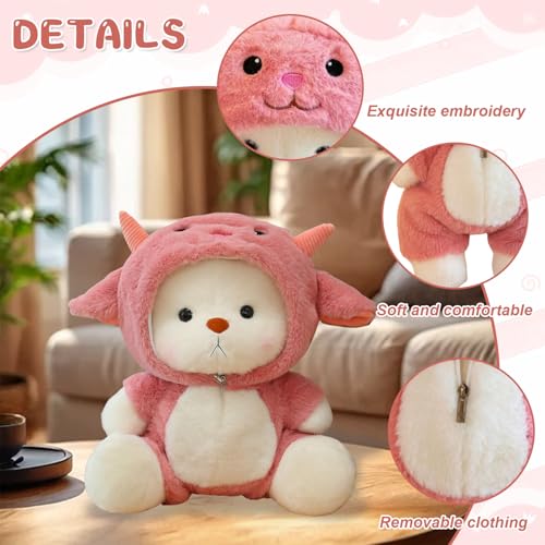 Plüschtier Teddybär mit Schaf Kostüm, 30cm Teddy Plüschtier, Teddybär, Stofftier Teddy, Teddybär Kuscheltier, Teddybär Kuscheltier mit Reißverschluss Outfit, Plüsch-Bär, Kreatives Geschenk für Kinder
