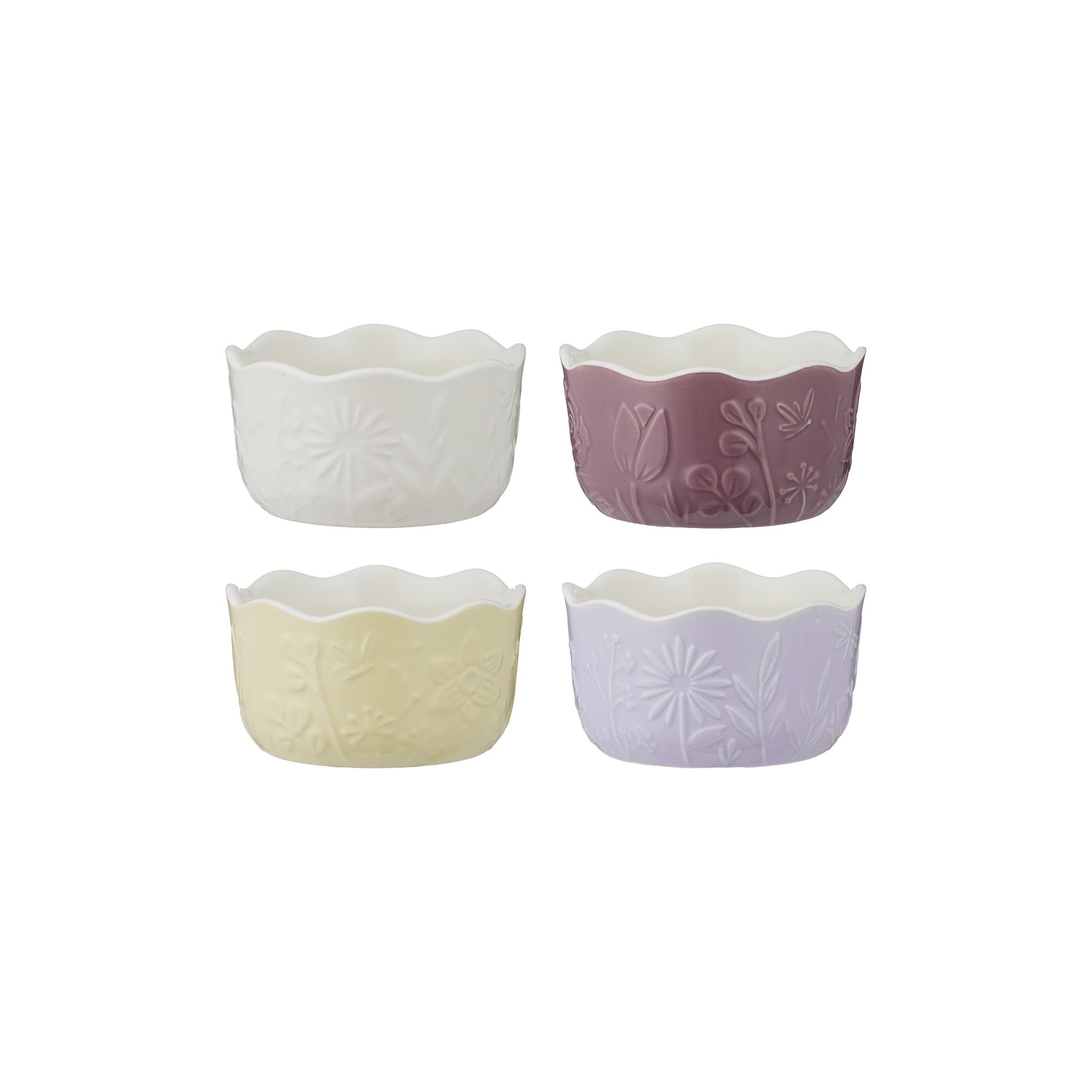 in The Meadow Set of 4 Ramekins 12 x 6cm | 260ml Floral Embossed Stoneware Dessert, Dip & Snack Dishes, Oven-to-Table