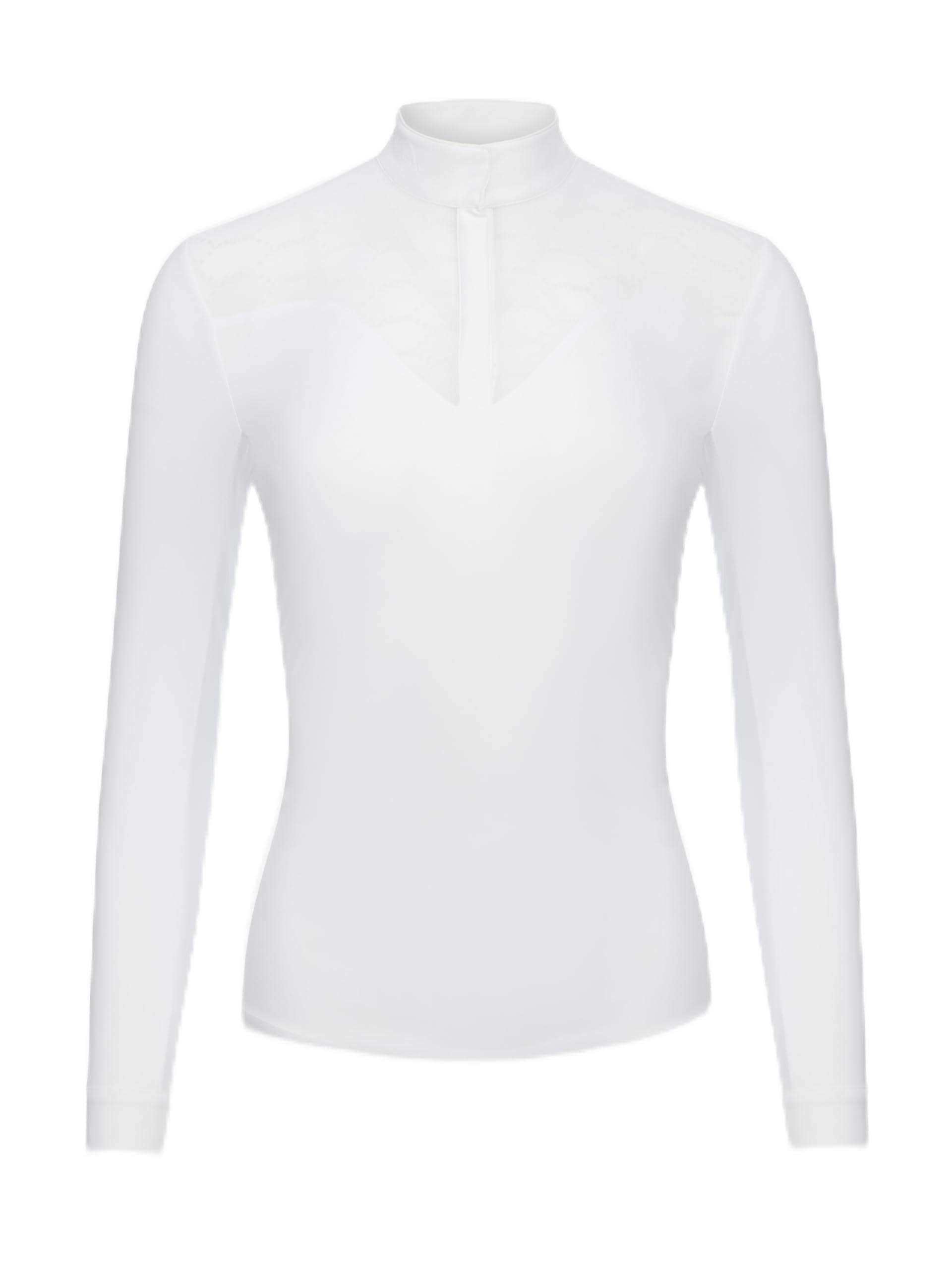 Lemieux Women's White Emily Long Sleeve Show Shirt - Lightweight And Breathable - Standing Collar - Uk18