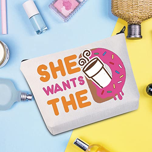 WZMPA Donuts and Coffee Cosmetic Makeup Bag Donuts Lover Gift She Wants The Donuts Makeup Zipper Pouch Bag For Friend Family (She Wants The)3