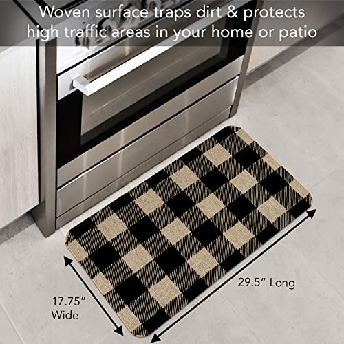 Counterart Buffalo Check Decorative Indoor/Outdoor Natural Linen Look Floor Mat With Recycled Rubber Back Manufactured In The Usa 29.5” X 17.75” #TOP6