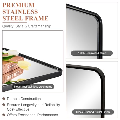 Image of ANDY STAR 24x48 Inch Bronze Bathroom Mirror, Rounded Rectangle Oil Rubbed Bronze Mirrors for Bathroom Sink,Tube Metal Framed, 1'' Deep Wall Mounted Vertically /Horizontal
