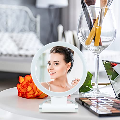 Varsoul Led Foldable Travel Makeup Magnifying Mirror - 7 Inches 3 Colors Light Modes Usb Rechargeable Touch Screen, Portable Tabletop Cosmetic Mirror For Travel, Cosmetic, Office (White) #TOP5