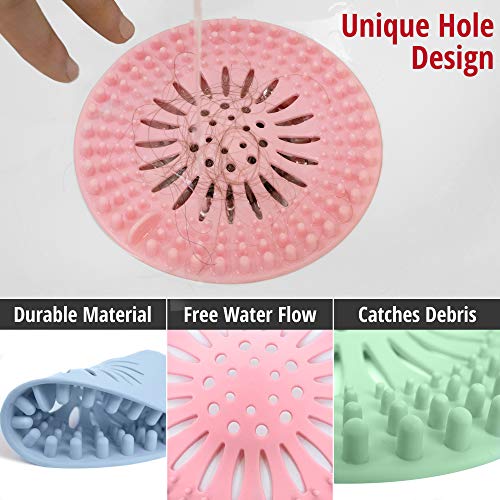 JOYEZA Shower Drain Hair Trap (5-Pack) Durable Silicone Hair Catcher Shower Drain Hair Catcher, Easy Install&Clean Drain Cover for Bathroom Kitchen and Tub - Thumbnail 5