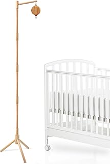 Floor-Standing Crib Mobile Arm with Music Box - 65 Inch Wooden Mobile Arm for Crib - Crib Mobile Motor - Volume Control - 35 Lullabies - Wooden Nursery Decor - Baby Mobile Hanger