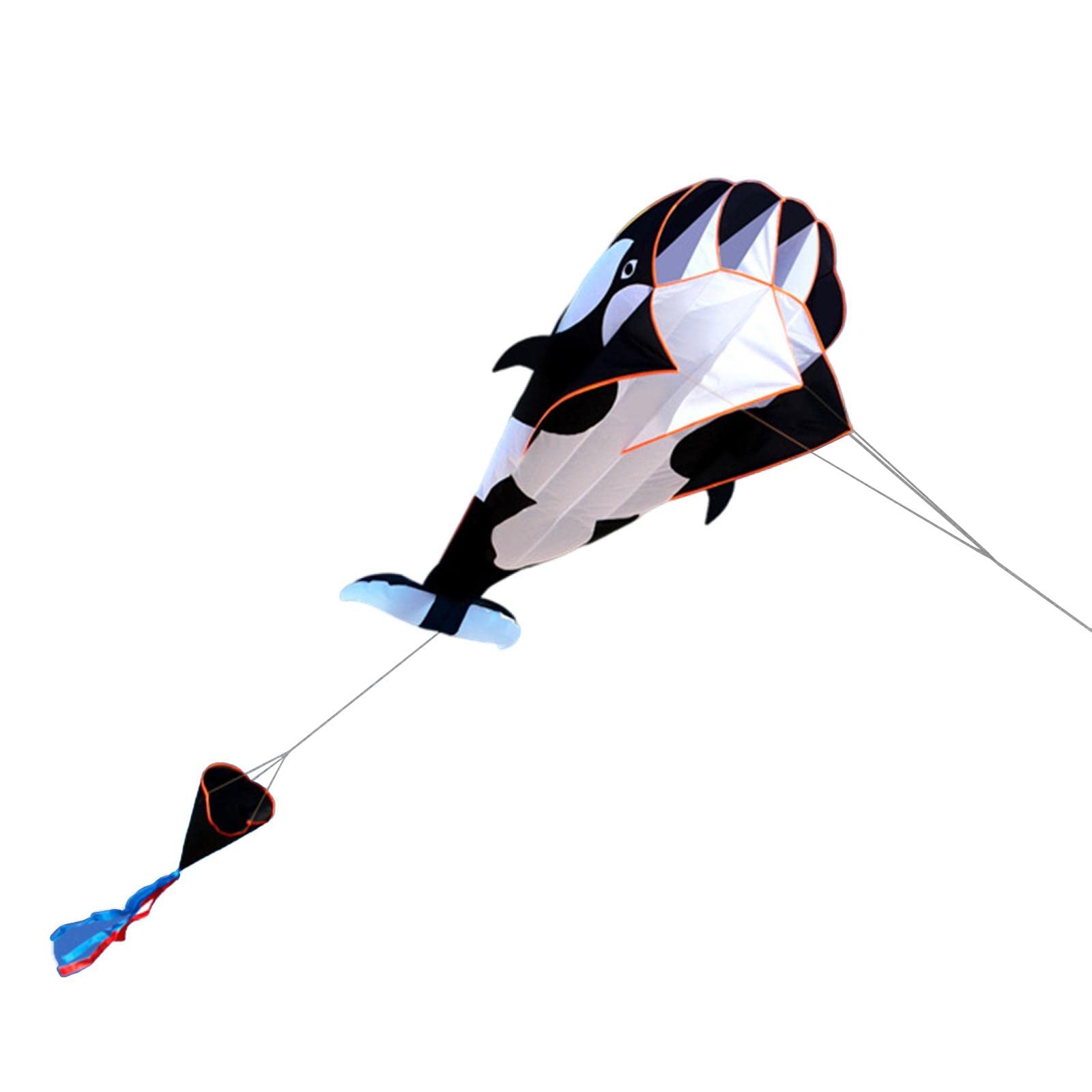 3D Baleine Tueur Souple Parafoil Outdoor Toy Polyester Adapté aux Sorties en Famille Loisirs des Enfants, Noir et Blanc