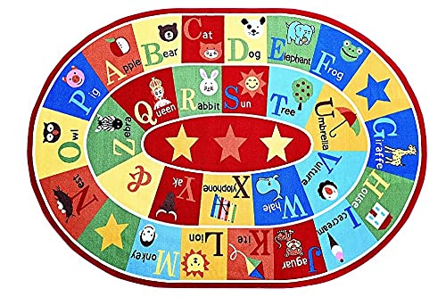 Furnish My Place 745 ABC with Animal ABC Area Rug for Kids, Educational Alphabet, Animals Children Rug, Multicolor (7'10"x11' Oval)